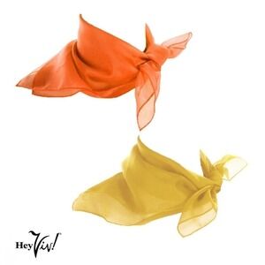 50s Style Sheer Chiffon Square Scarves Set w 1 Orange 1 Yellow Scarf - Hey Viv